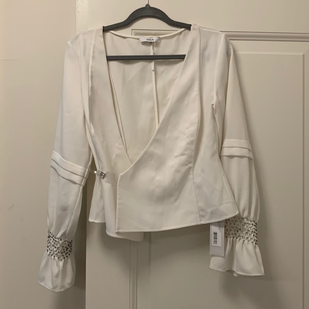 AREA Blouse with Crystal Embellished Sleeves